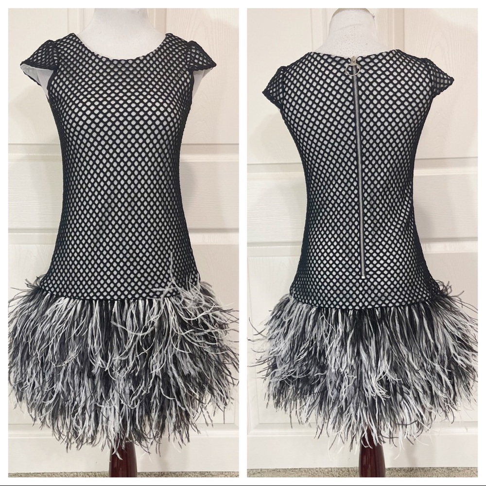Zoe Ltd. Girls Black & White Feather Dress